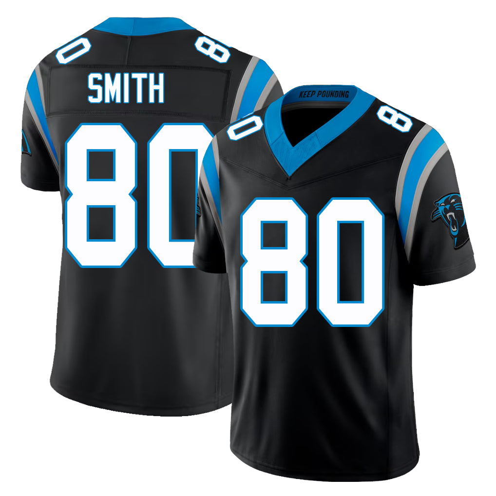 Carolina #80 Smith Player Football V Neck Short Sleeve Black Jersey Ainias For Men Youth Women Gift