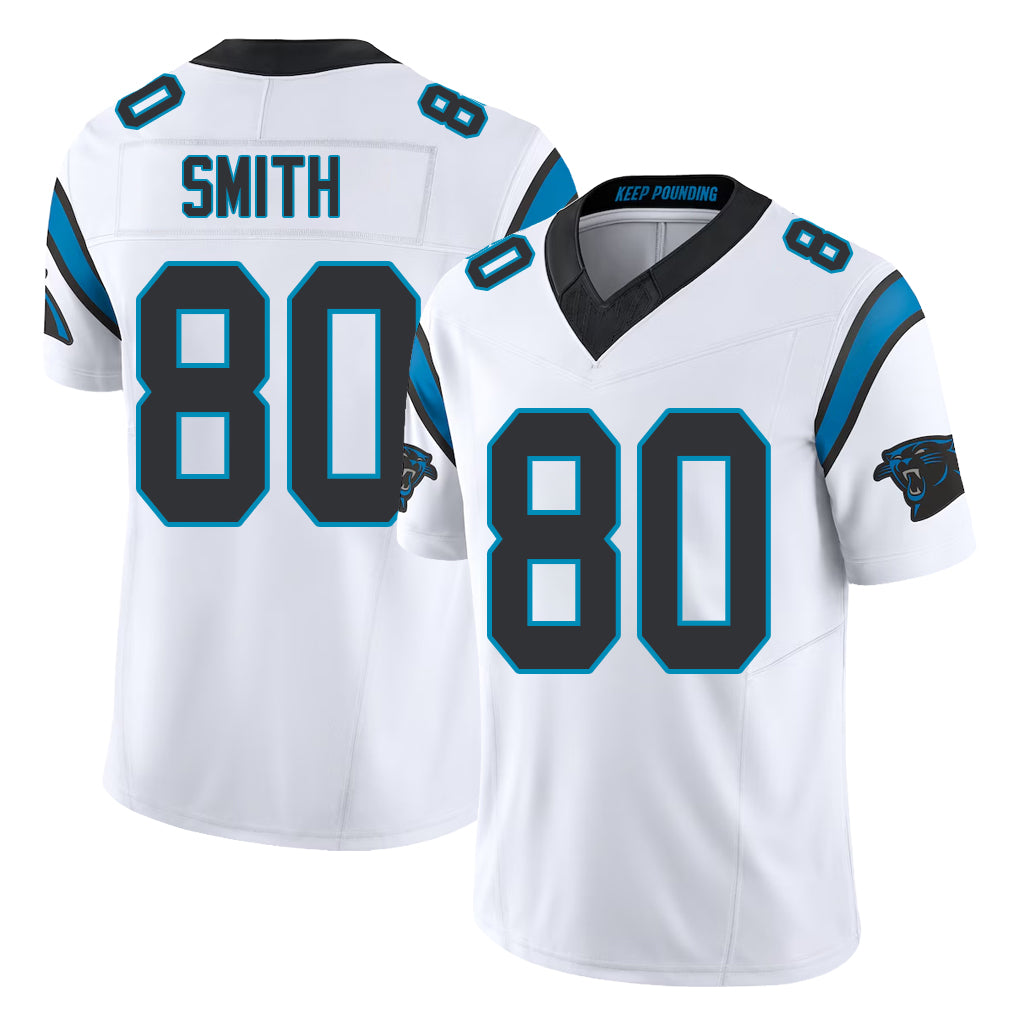 Carolina #80 Smith Football V Neck Short Sleeve White Jersey Ainias For Men Youth Women Gift