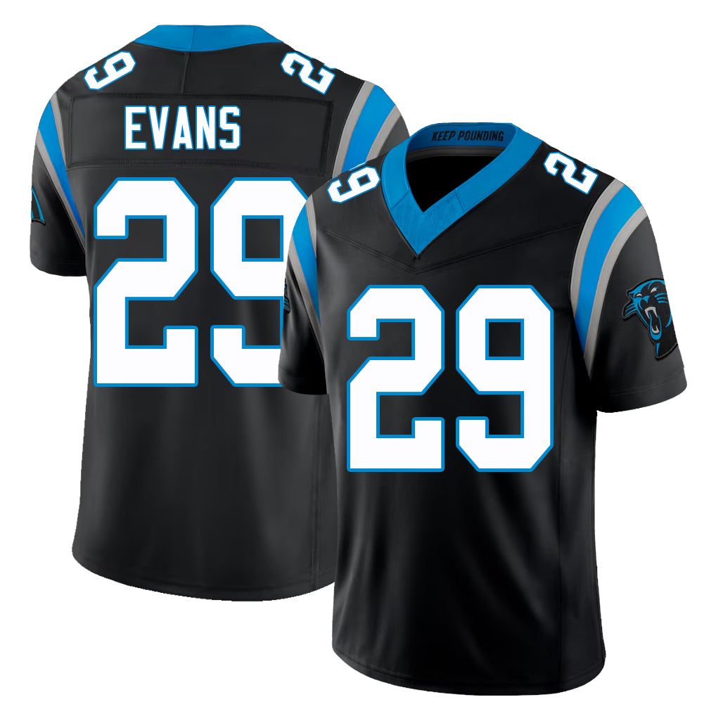 Carolina #29 Evans Player Football V Neck Short Sleeve Black Jersey Akayleb For Men Youth Women Gift