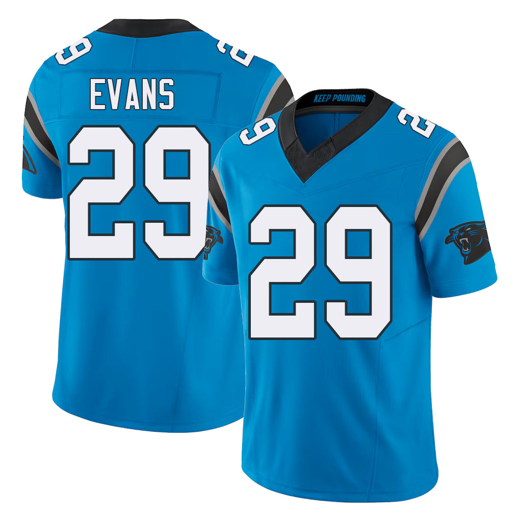 Carolina #29 Evans Player Football V Neck Short Sleeve Blue Jersey Akayleb For Men Youth Women Gift