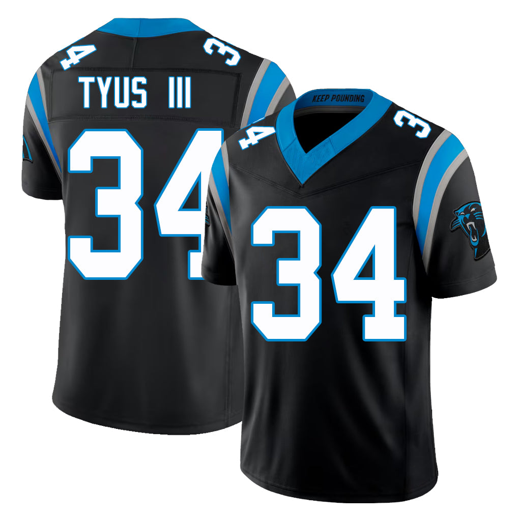 Carolina #34 Tyus III Player Football V Neck Short Sleeve Black Jersey Anthony For Men Youth Women Gift
