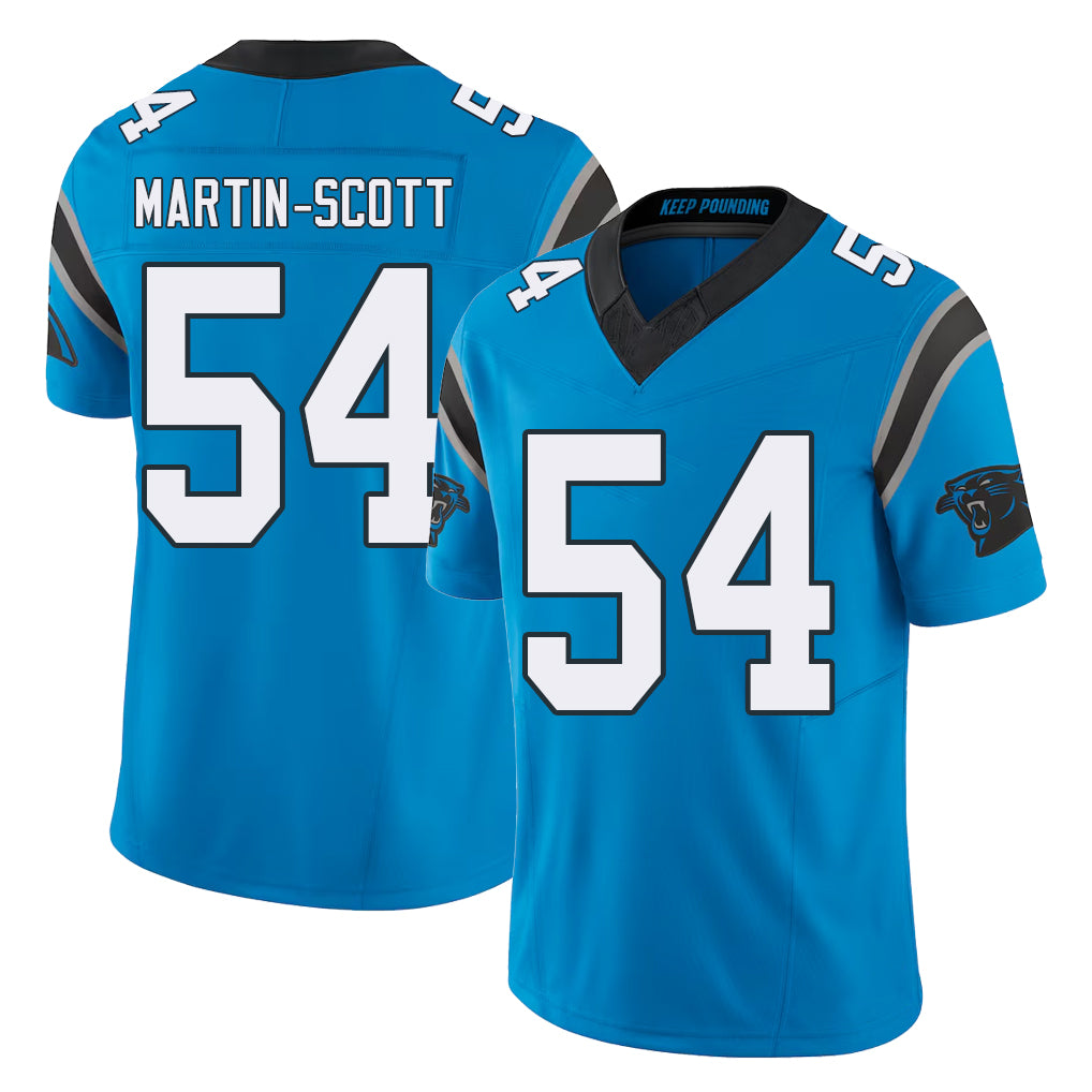 Carolina #54 Martin-Scott Player Football V Neck Short Sleeve Blue Jersey Bam For Men Youth Women Gift