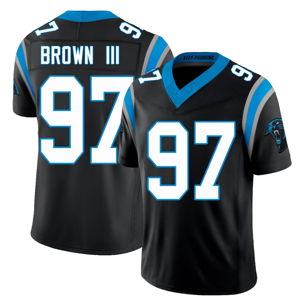 Carolina #97 Brown III Player Football V Neck Short Sleeve Black Jersey Bobby For Men Youth Women Gift