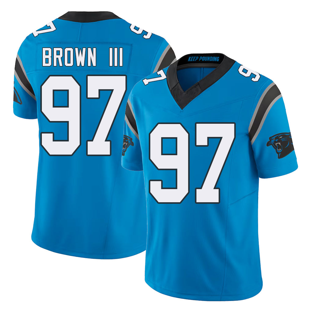 Carolina #97 Brown III Player Football V Neck Short Sleeve Blue Jersey Bobby For Men Youth Women Gift