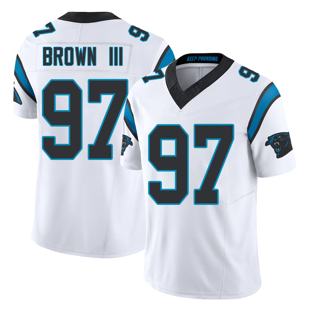 Carolina #97 Brown III Football V Neck Short Sleeve White Jersey Bobby For Men Youth Women Gift