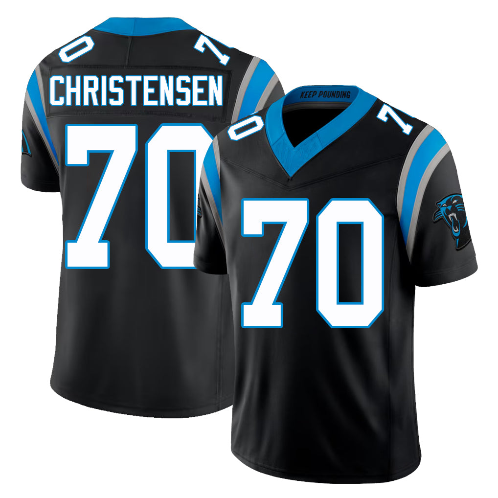 Carolina #70 Christensen Player Football V Neck Short Sleeve Black Jersey Brady For Men Youth Women Gift