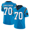 Carolina #70 Christensen Player Football V Neck Short Sleeve Blue Jersey Brady For Men Youth Women Gift