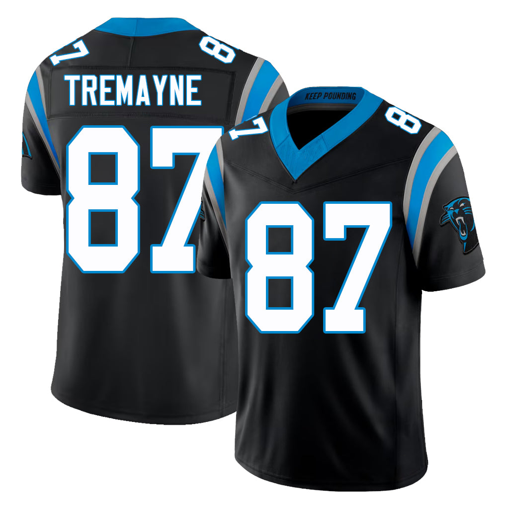 Carolina #87 Tremayne Player Football V Neck Short Sleeve Black Jersey Brycen For Men Youth Women Gift