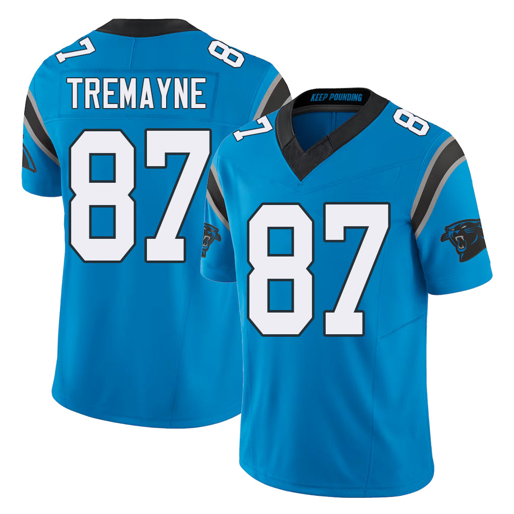 Carolina #87 Tremayne Player Football V Neck Short Sleeve Blue Jersey Brycen For Men Youth Women Gift