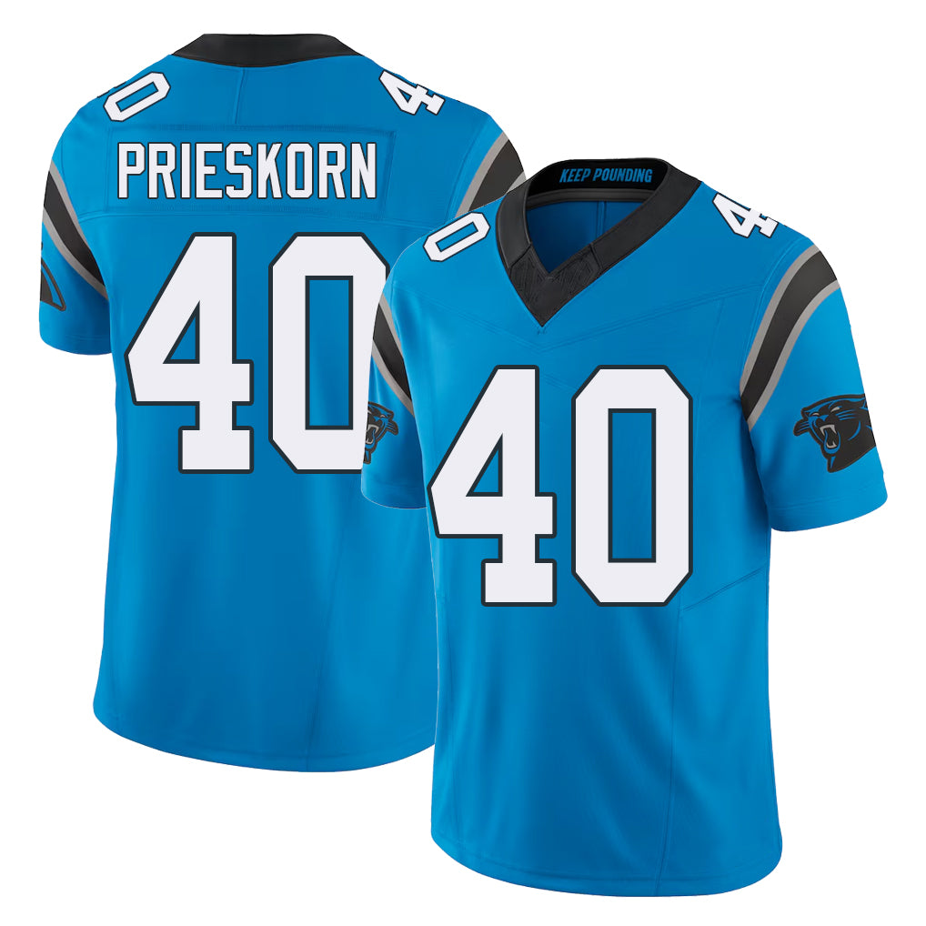 Carolina #40 Prieskorn Player Football V Neck Short Sleeve Blue Jersey Caden For Men Youth Women Gift