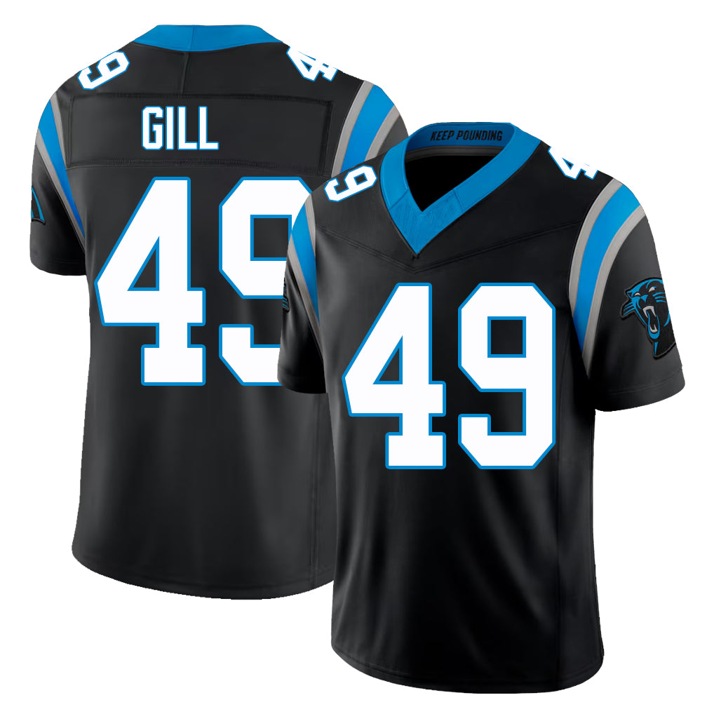 Carolina #49 Gill Player Football V Neck Short Sleeve Black Jersey Cam For Men Youth Women Gift