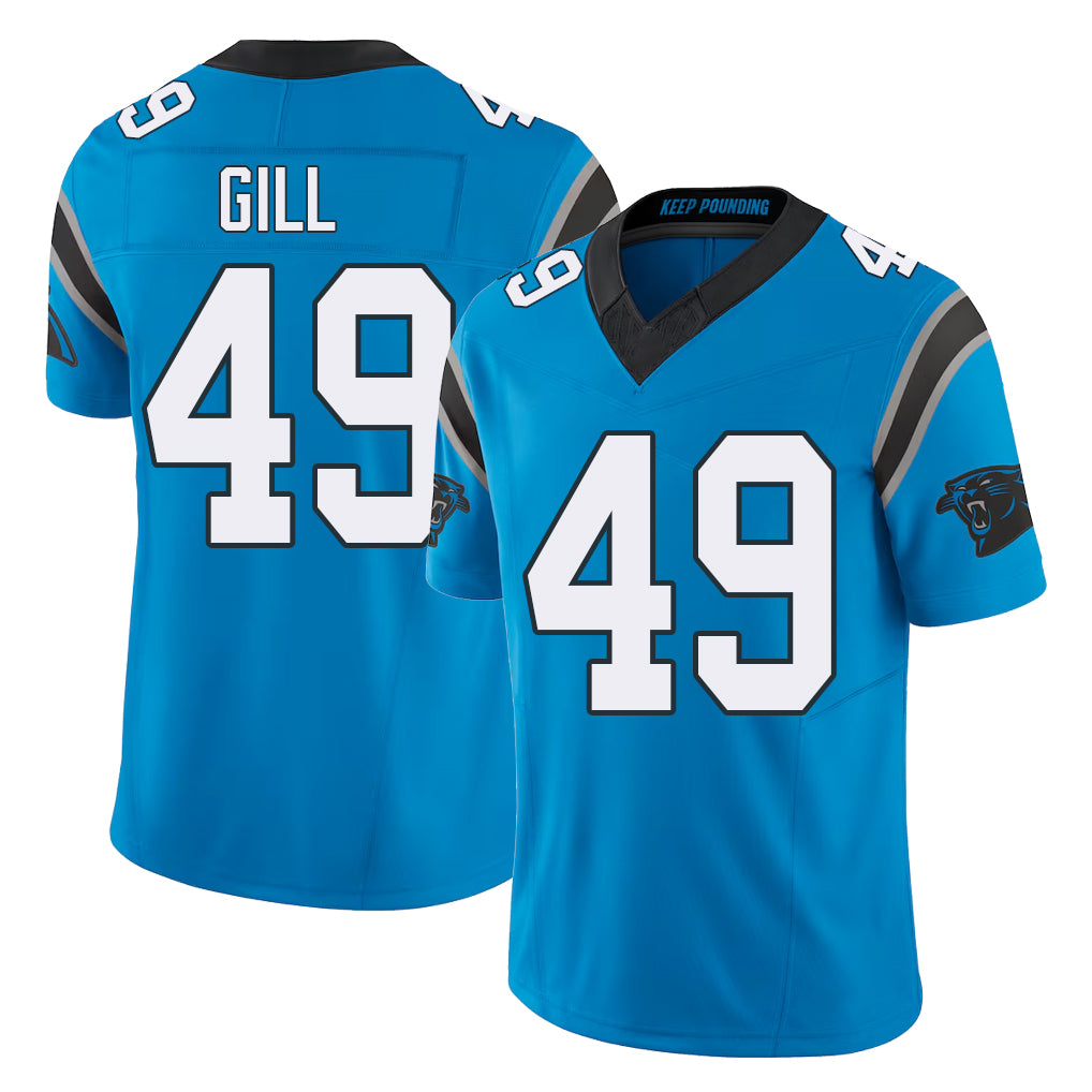 Carolina #49 Gill Player Football V Neck Short Sleeve Blue Jersey Cam For Men Youth Women Gift