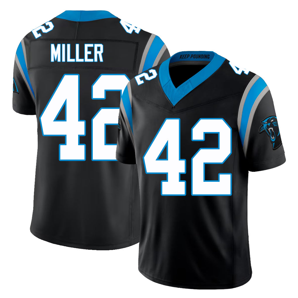 Carolina #42 Miller Player Football V Neck Short Sleeve Black Jersey Cam For Men Youth Women Gift