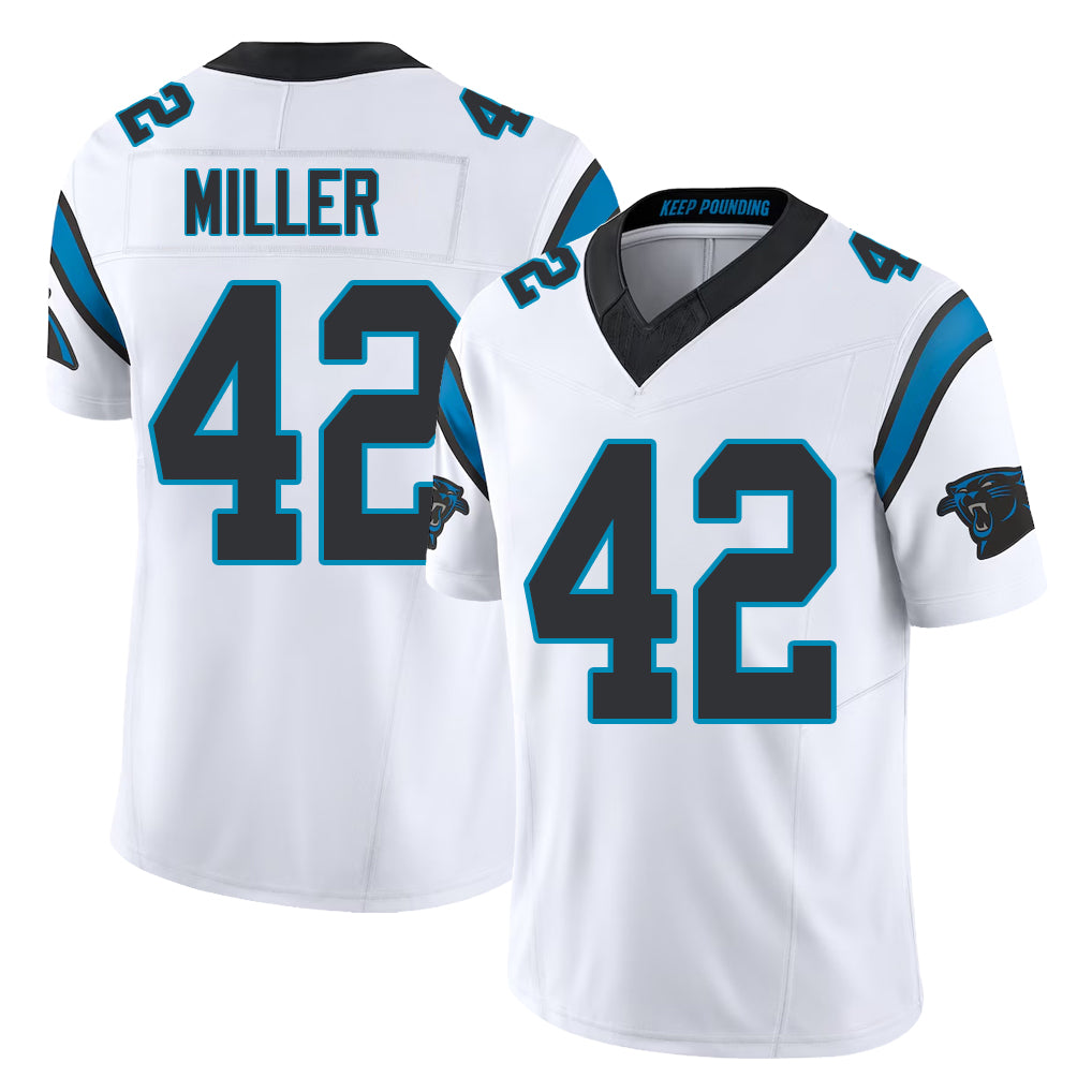 Carolina #42 Miller Player Football V Neck Short Sleeve White Jersey Cam For Men Youth Women Gift