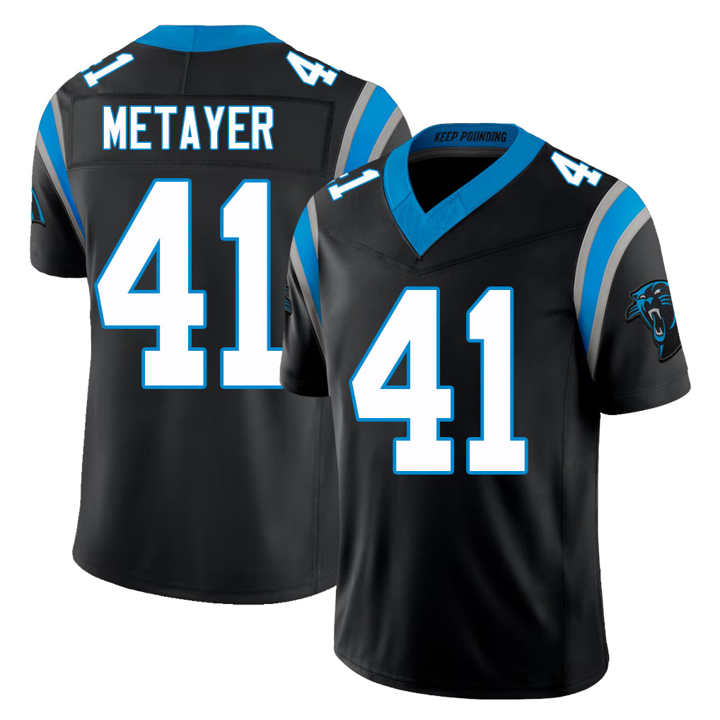 Carolina #41 Metayer Player Football V Neck Short Sleeve Black Jersey Chamon For Men Youth Women Gift