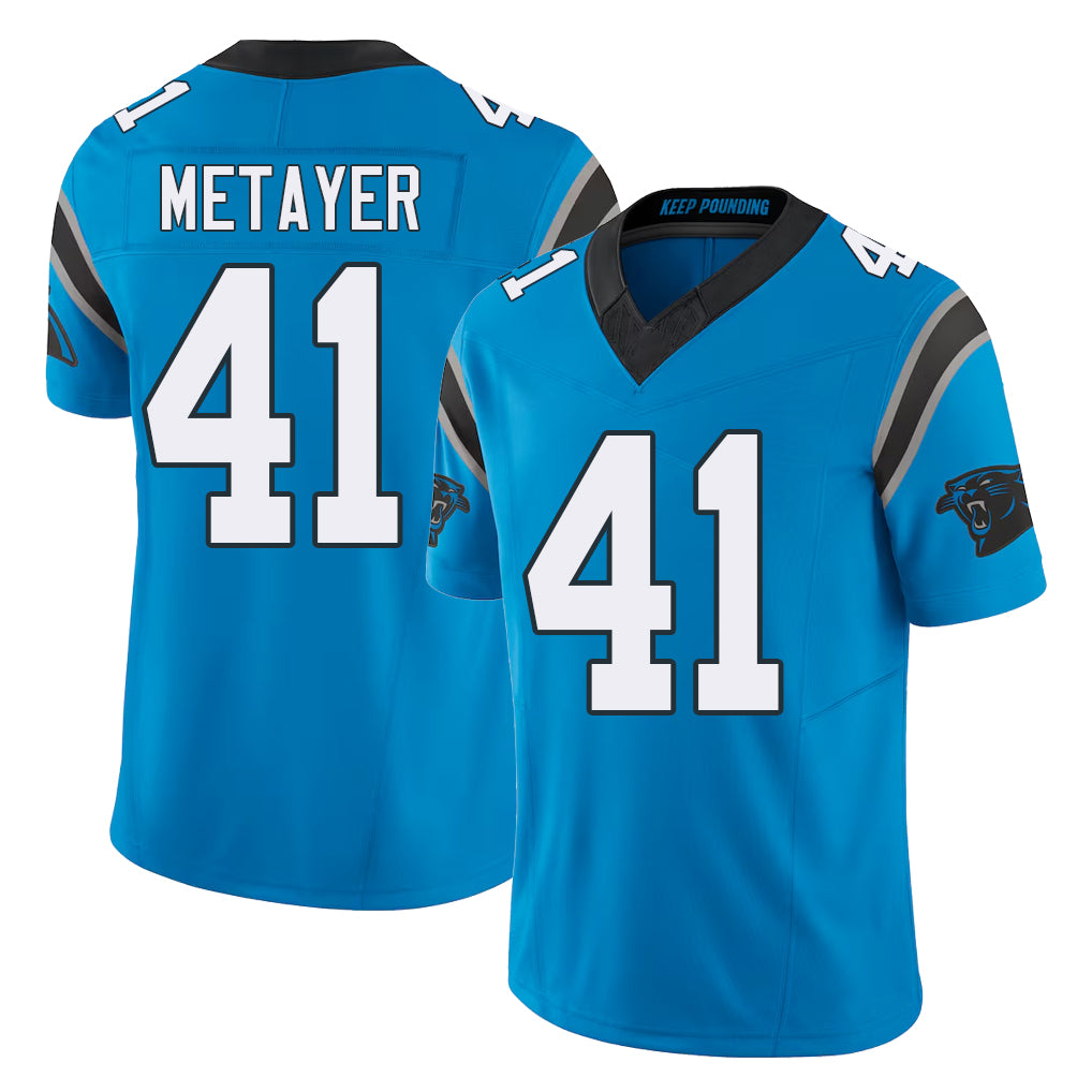 Carolina #41 Metayer Player Football V Neck Short Sleeve Blue Jersey Chamon For Men Youth Women Gift