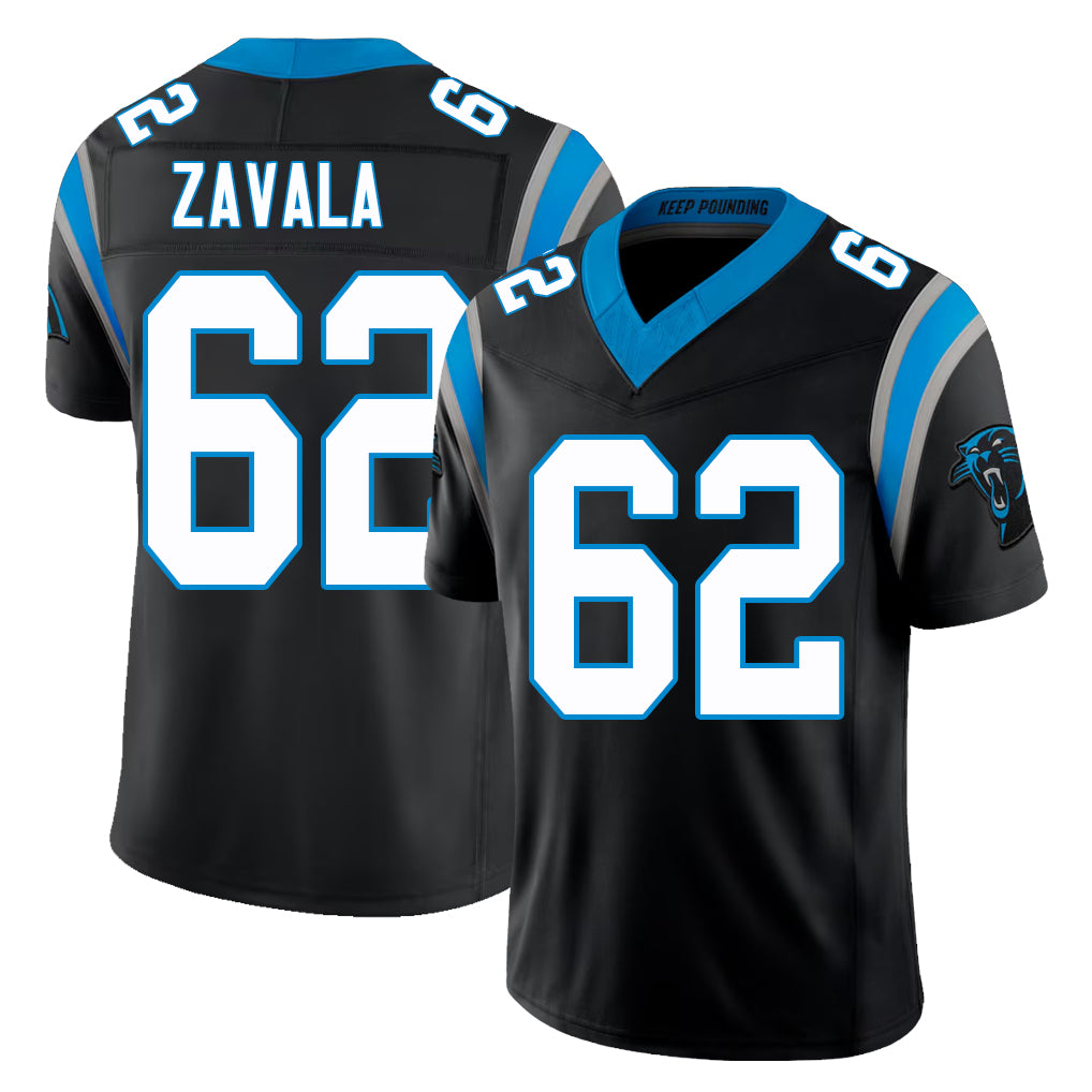 Carolina #62 Zavala Player Football V Neck Short Sleeve Black Jersey Chandler For Men Youth Women Gift