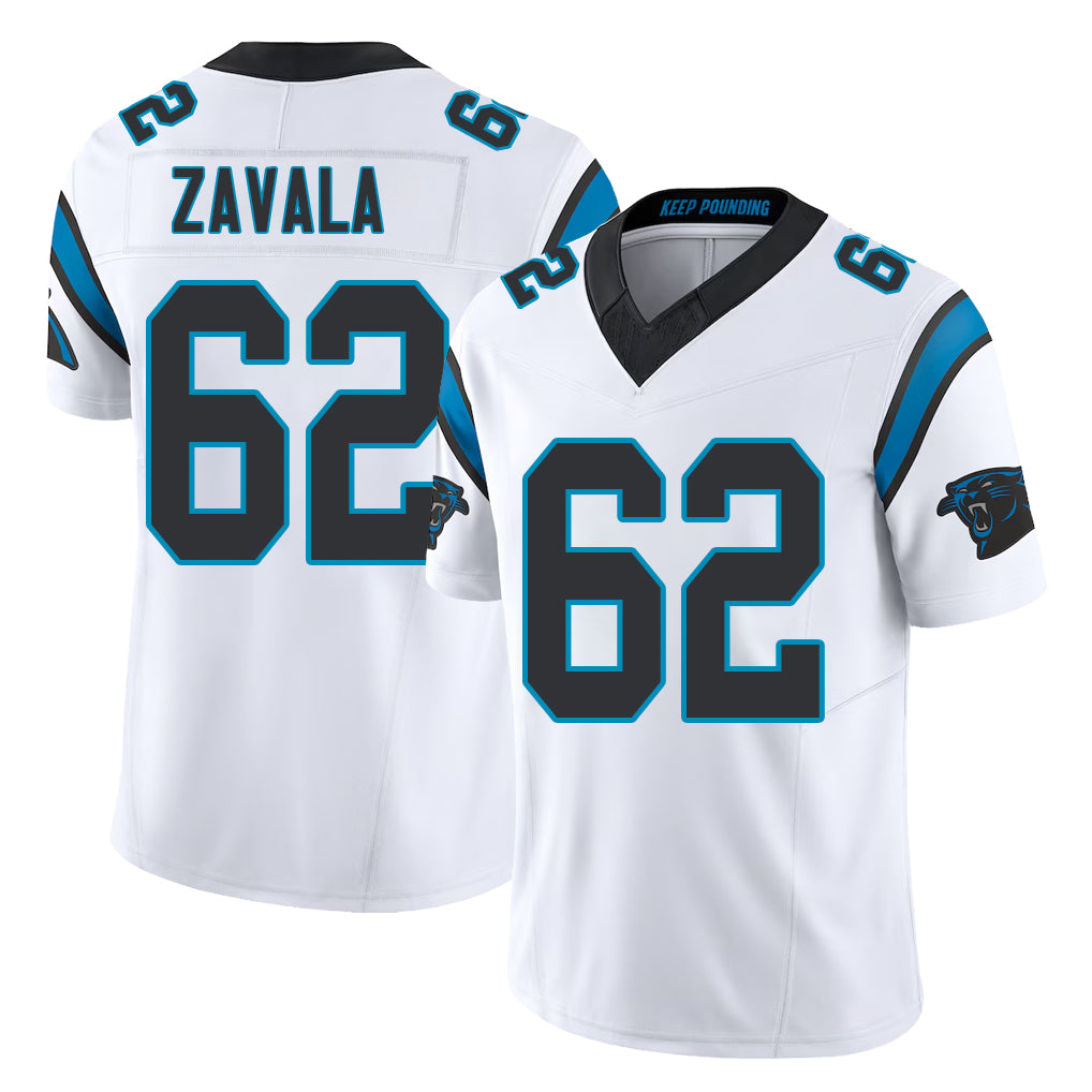 Carolina #62 Zavala Player Football V Neck Short Sleeve White Jersey Chandler For Men Youth Women Gift