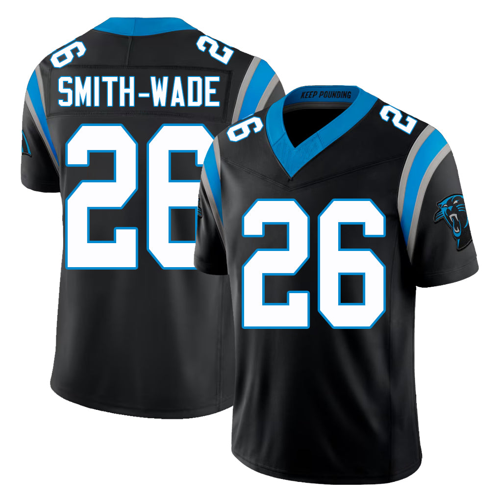 Carolina #26 Smith-Wade Player Football V Neck Short Sleeve Black Jersey Chau For Men Youth Women Gift