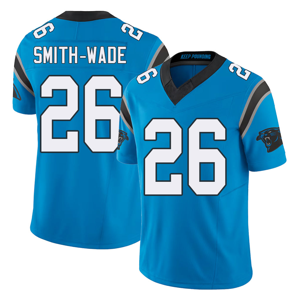 Carolina #26 Smith-Wade Player Football V Neck Short Sleeve Blue Jersey Chau For Men Youth Women Gift