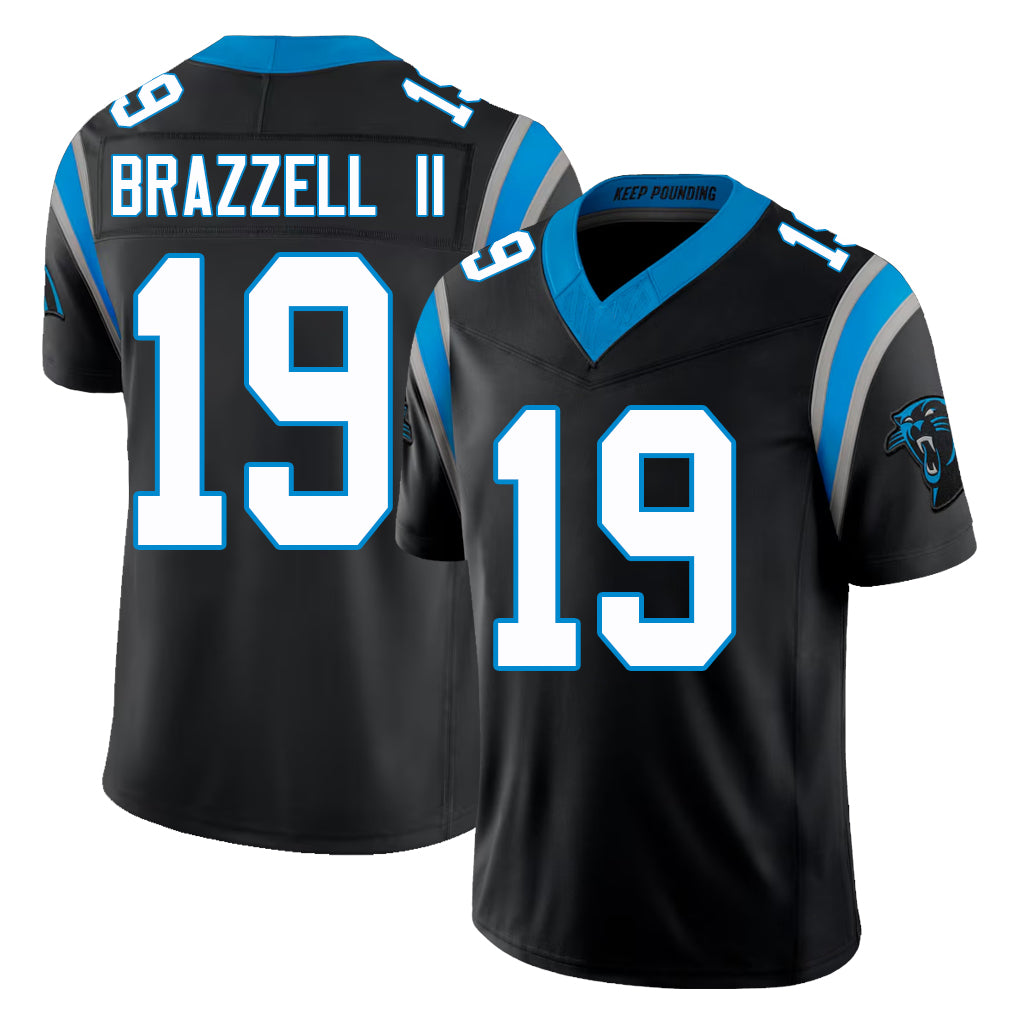 Carolina #19 Brazzell II Player Football V Neck Short Sleeve Black Jersey Chris For Men Youth Women Gift