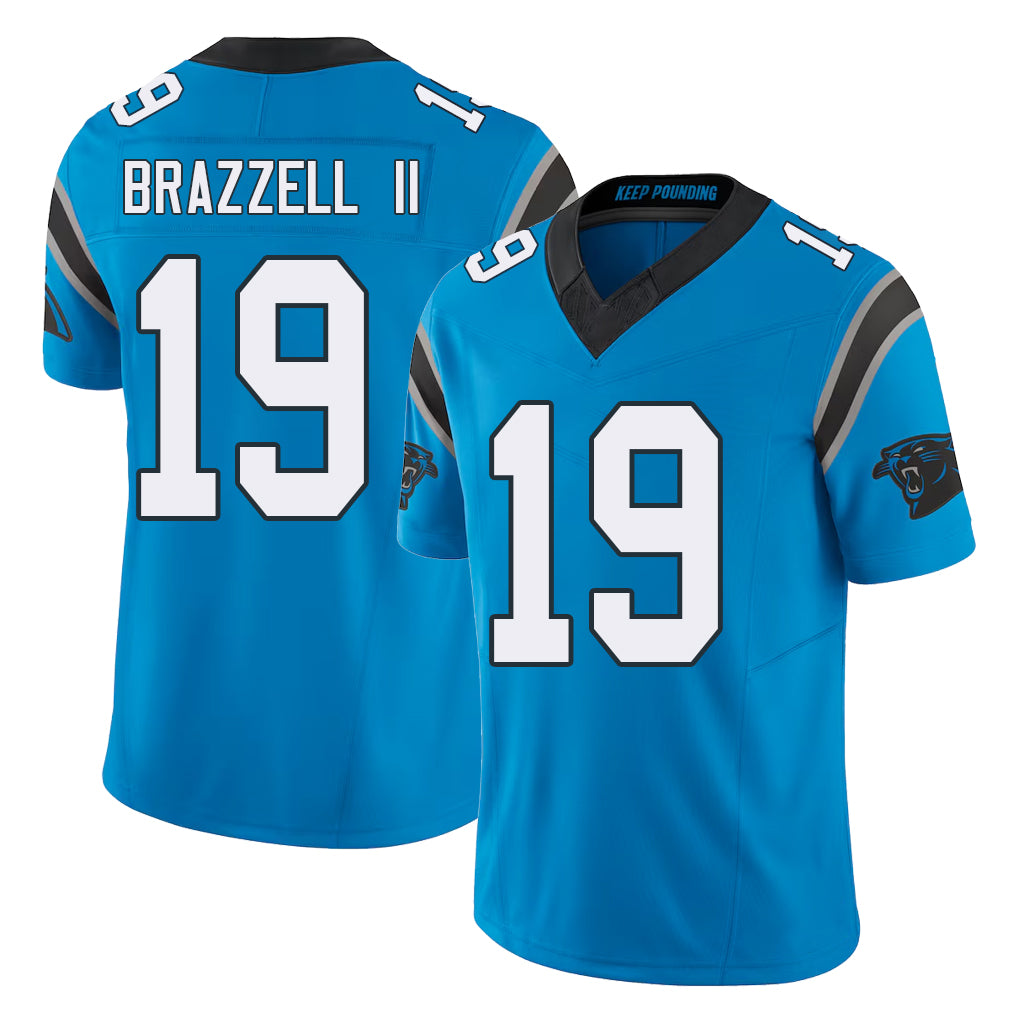 Carolina #19 Brazzell II Player Football V Neck Short Sleeve Blue Jersey Chris For Men Youth Women Gift