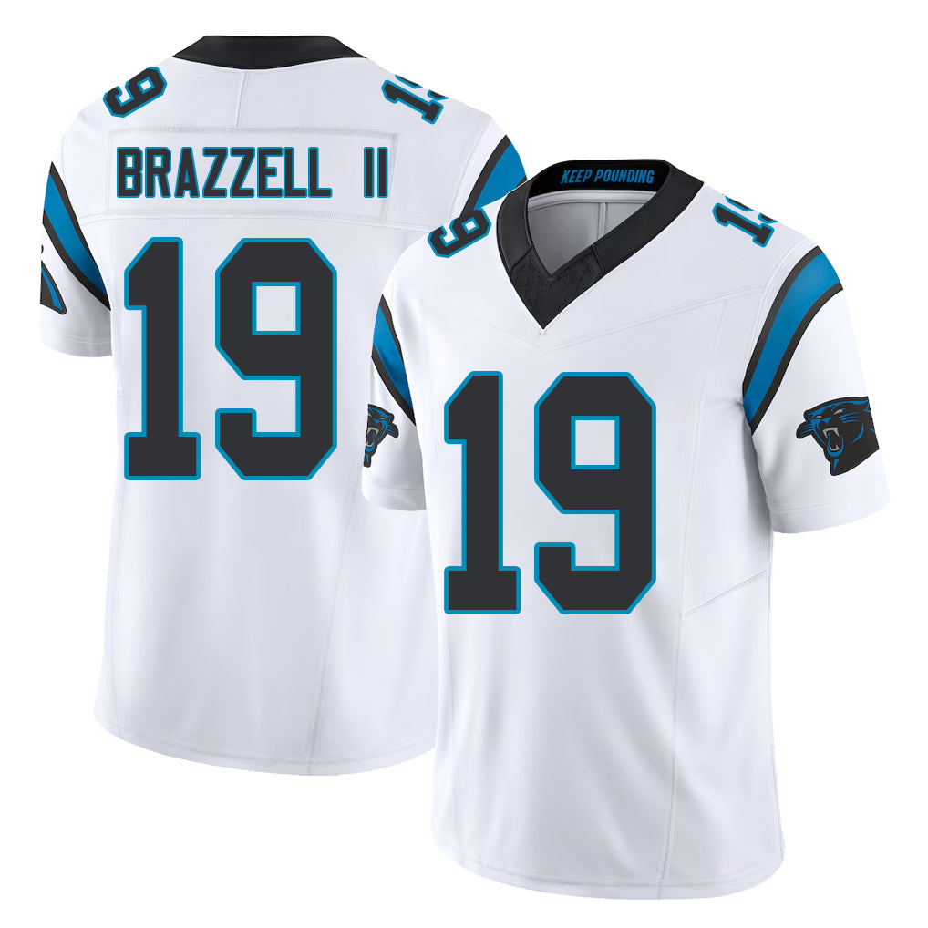 Carolina #19 Brazzell II Player Football V Neck Short Sleeve White Jersey Chris For Men Youth Women Gift