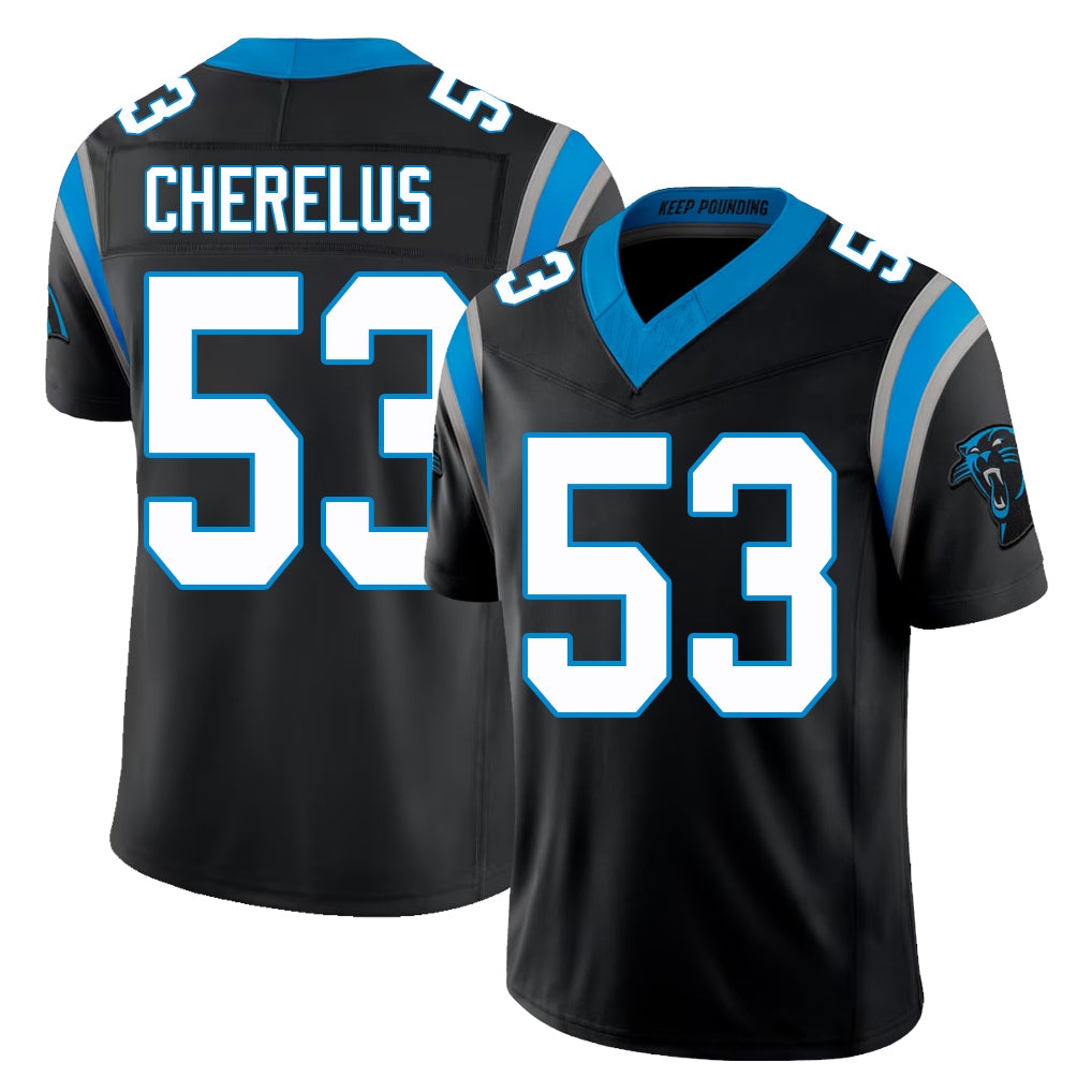 Carolina #53 Cherelus Player Football V Neck Short Sleeve Black Jersey Claudin For Men Youth Women Gift