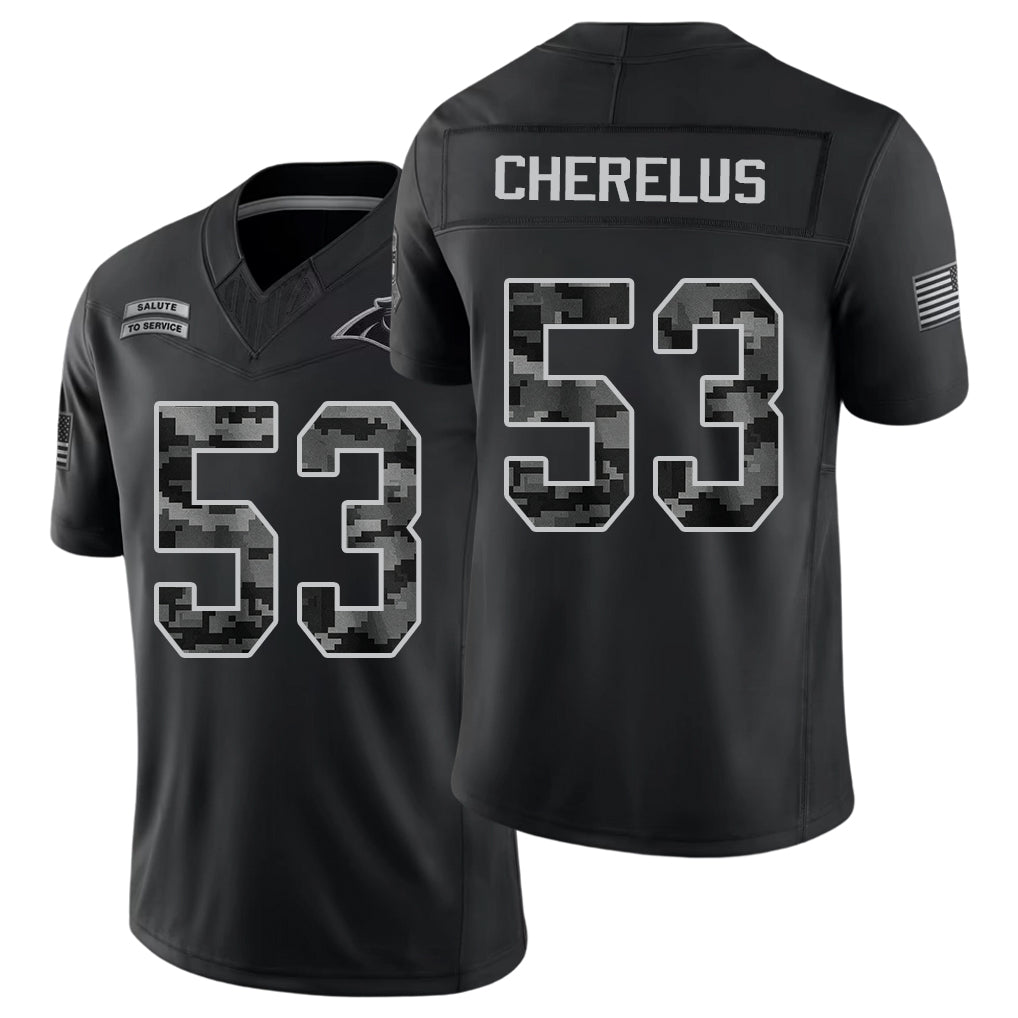 Carolina #53 Cherelus Player Football V Neck Short Sleeve Black Jersey Claudin For Men Youth Women Gift