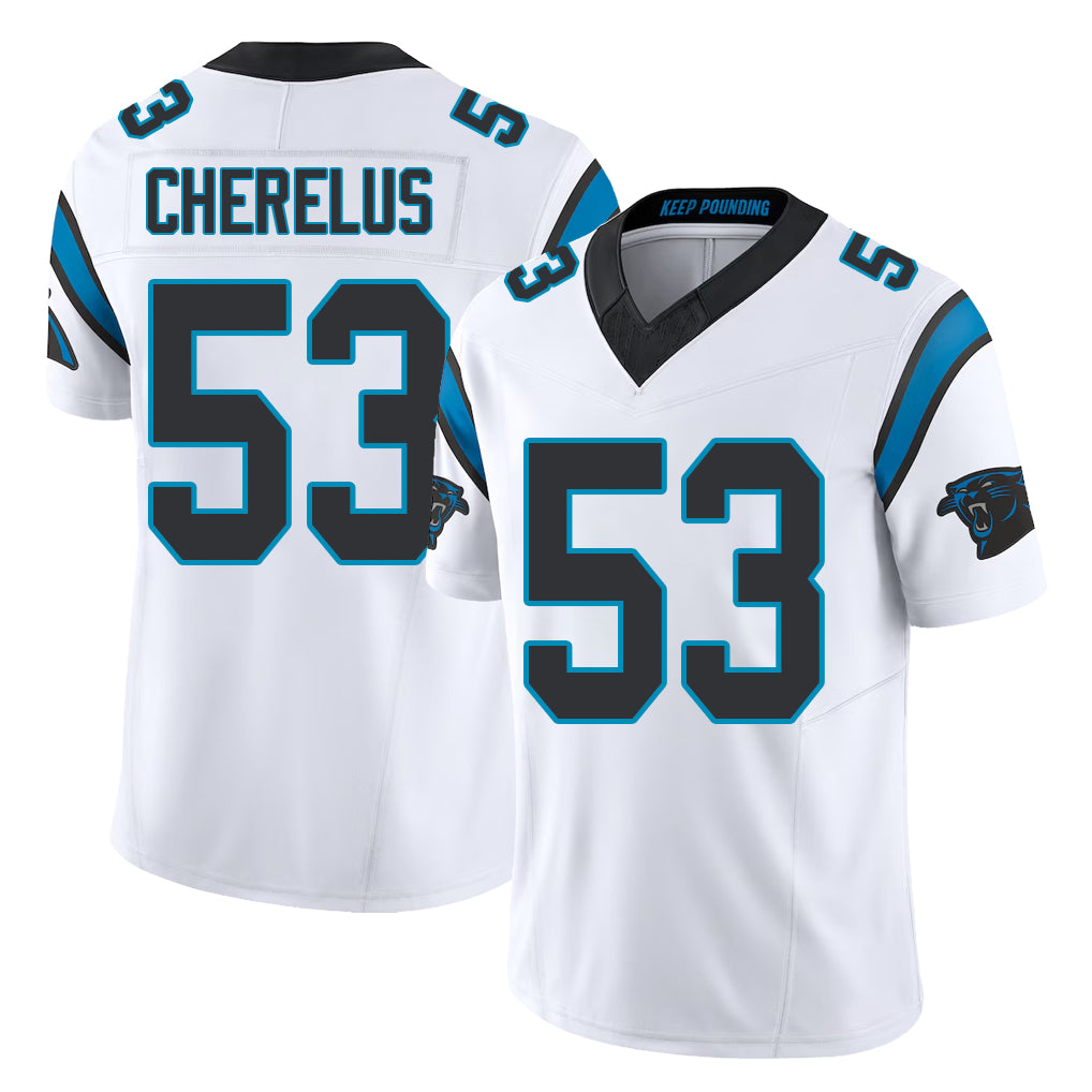 Carolina #53 Cherelus Player Football V Neck Short Sleeve White Jersey Claudin For Men Youth Women Gift