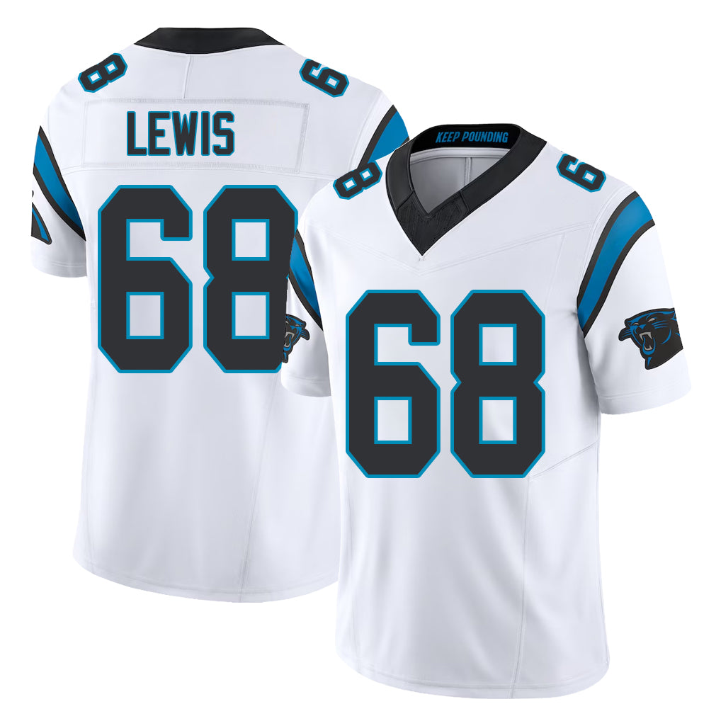 Carolina #68 Lewis Player Football V Neck Short Sleeve White Jersey Damien For Men Youth Women Gift