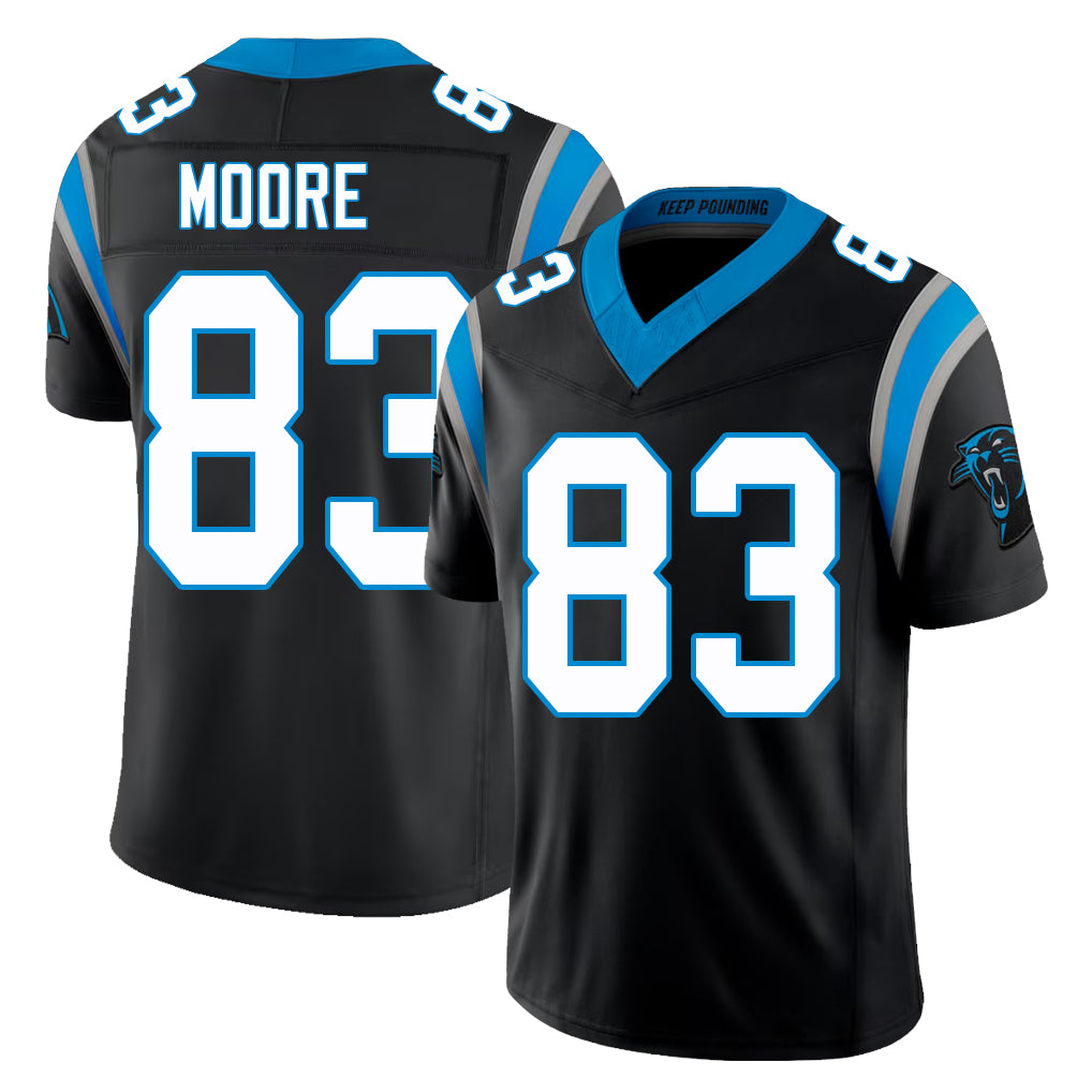 Carolina #83 Moore Player Football V Neck Short Sleeve Black Jersey David For Men Youth Women Gift