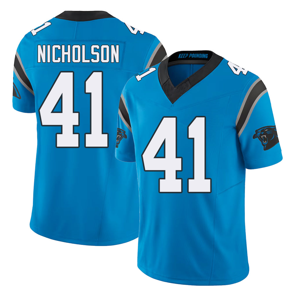 Carolina #41 Nicholson Player Football V Neck Short Sleeve Blue Jersey DeCarlos For Men Youth Women Gift