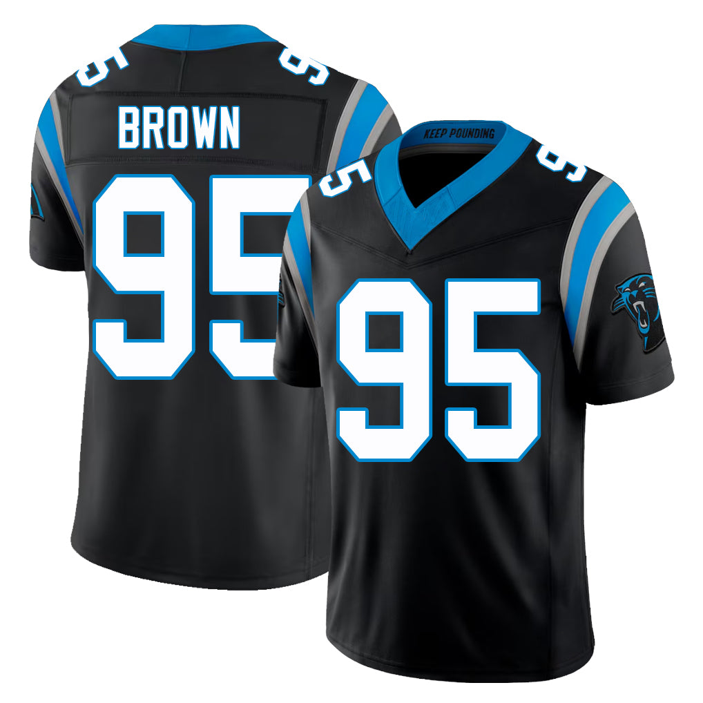 Carolina #95 Brown Player Football V Neck Short Sleeve Black Jersey Derrick For Men Youth Women Gift