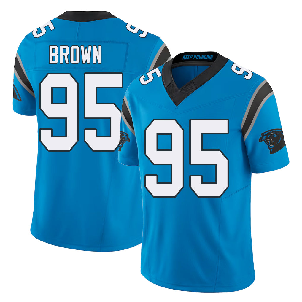Carolina #95 Brown Player Football V Neck Short Sleeve Blue Jersey Derrick For Men Youth Women Gift