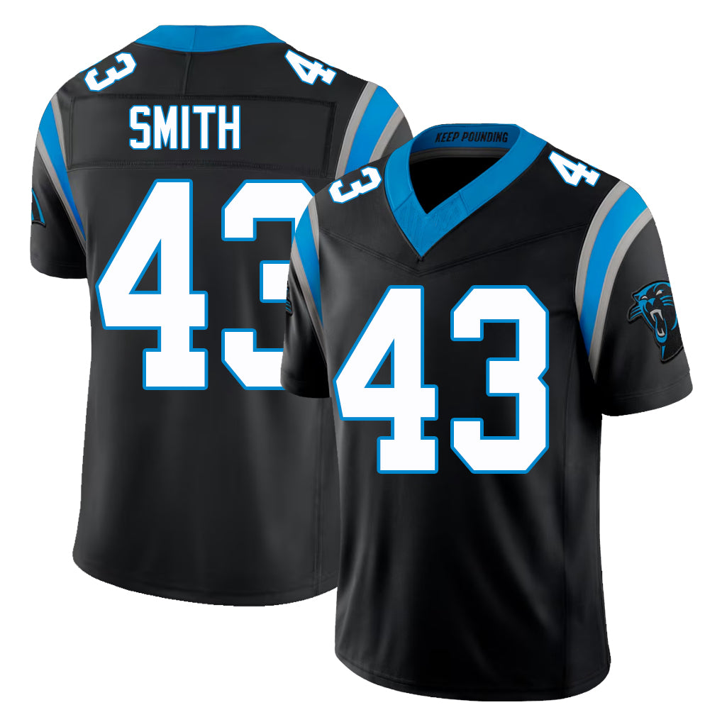 Carolina #43 Smith Player Football V Neck Short Sleeve Black Jersey Devonta For Men Youth Women Gift