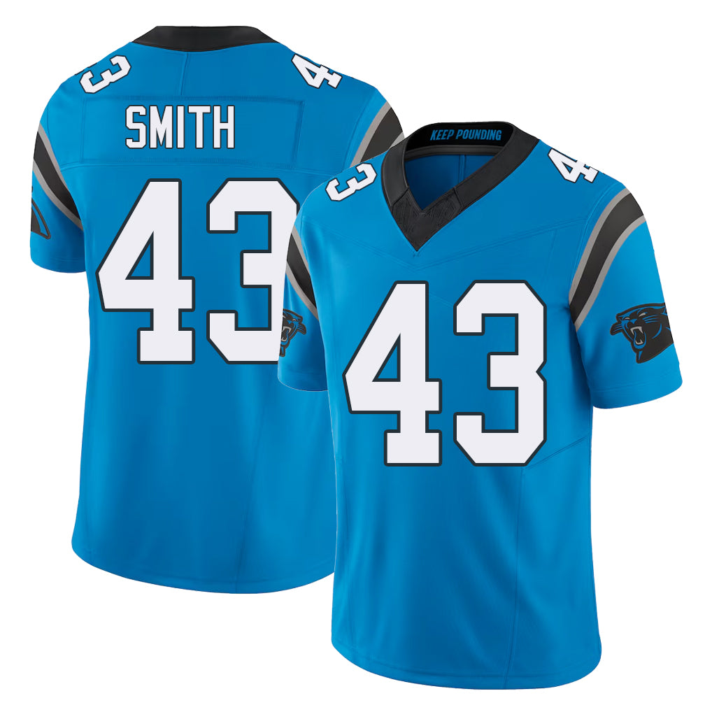 Carolina #43 Smith Player Football V Neck Short Sleeve Blue Jersey Devonta For Men Youth Women Gift