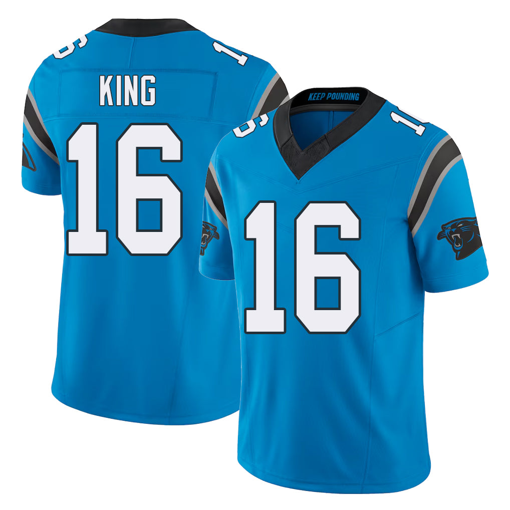 Carolina #16 King Player Football V Neck Short Sleeve Blue Jersey Haynes For Men Youth Women Gift