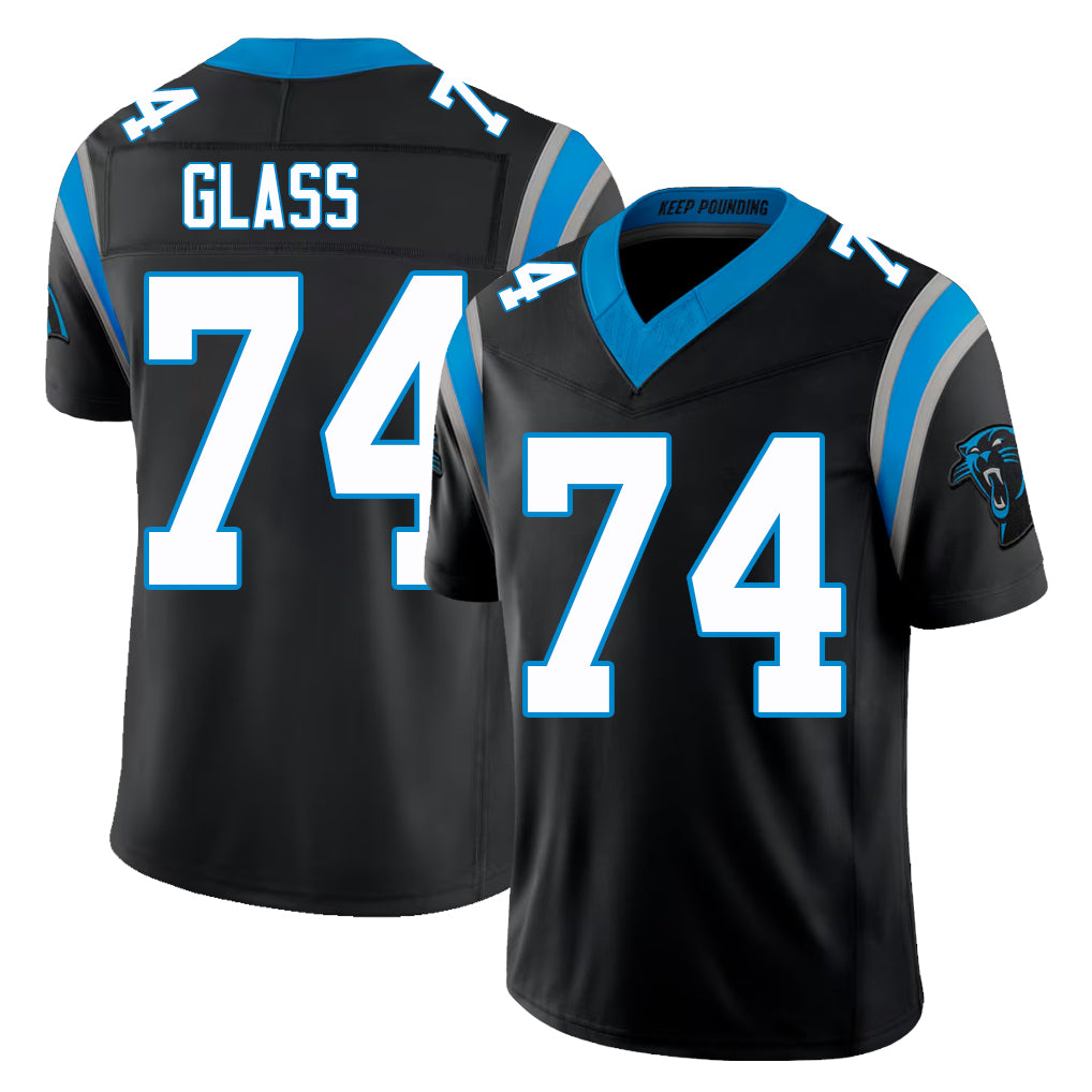 Carolina #74 Glass Player Football V Neck Short Sleeve Black Jersey Isaia For Men Youth Women Gift