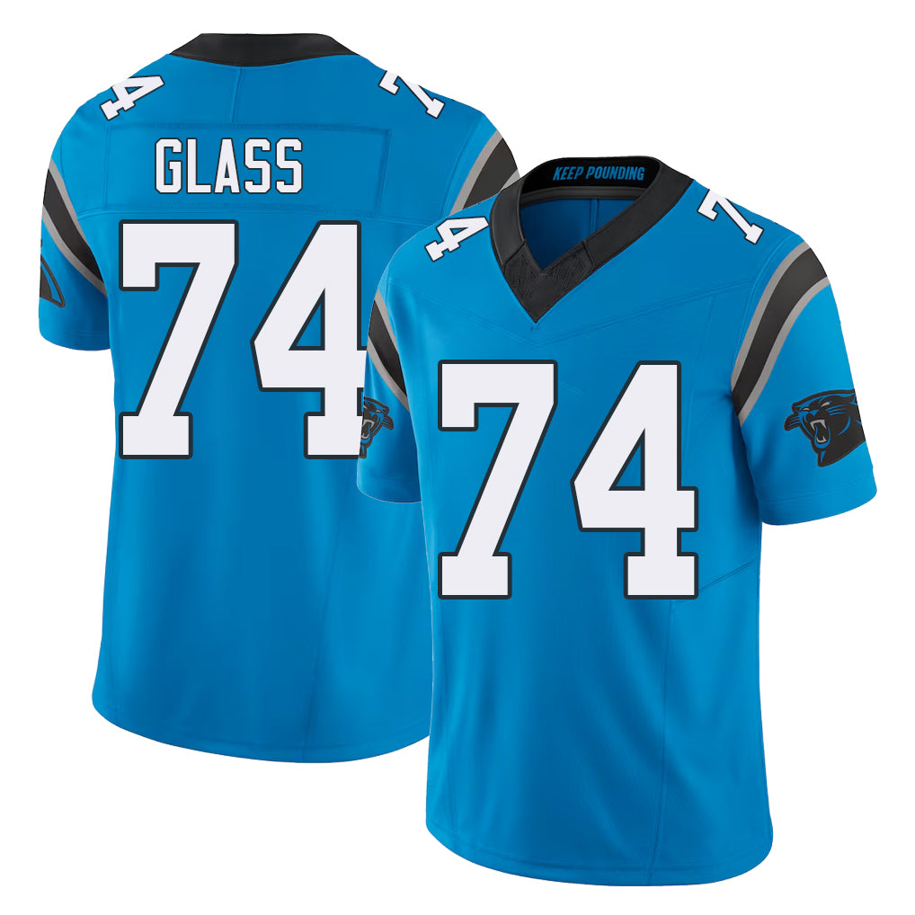 Carolina #74 Glass Player Football V Neck Short Sleeve Blue Jersey Isaia For Men Youth Women Gift