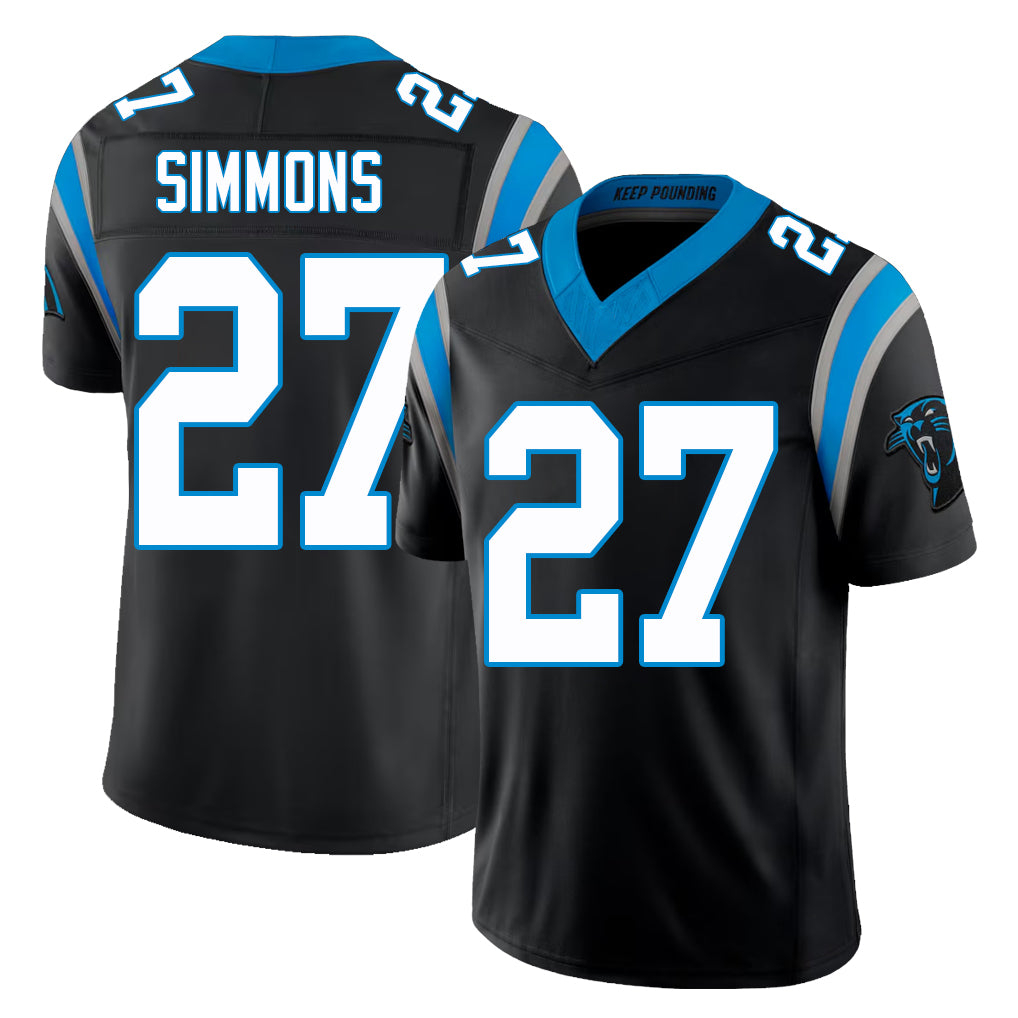 Carolina #27 Simmons Player Football V Neck Short Sleeve Black Jersey Isaiah For Men Youth Women Gift