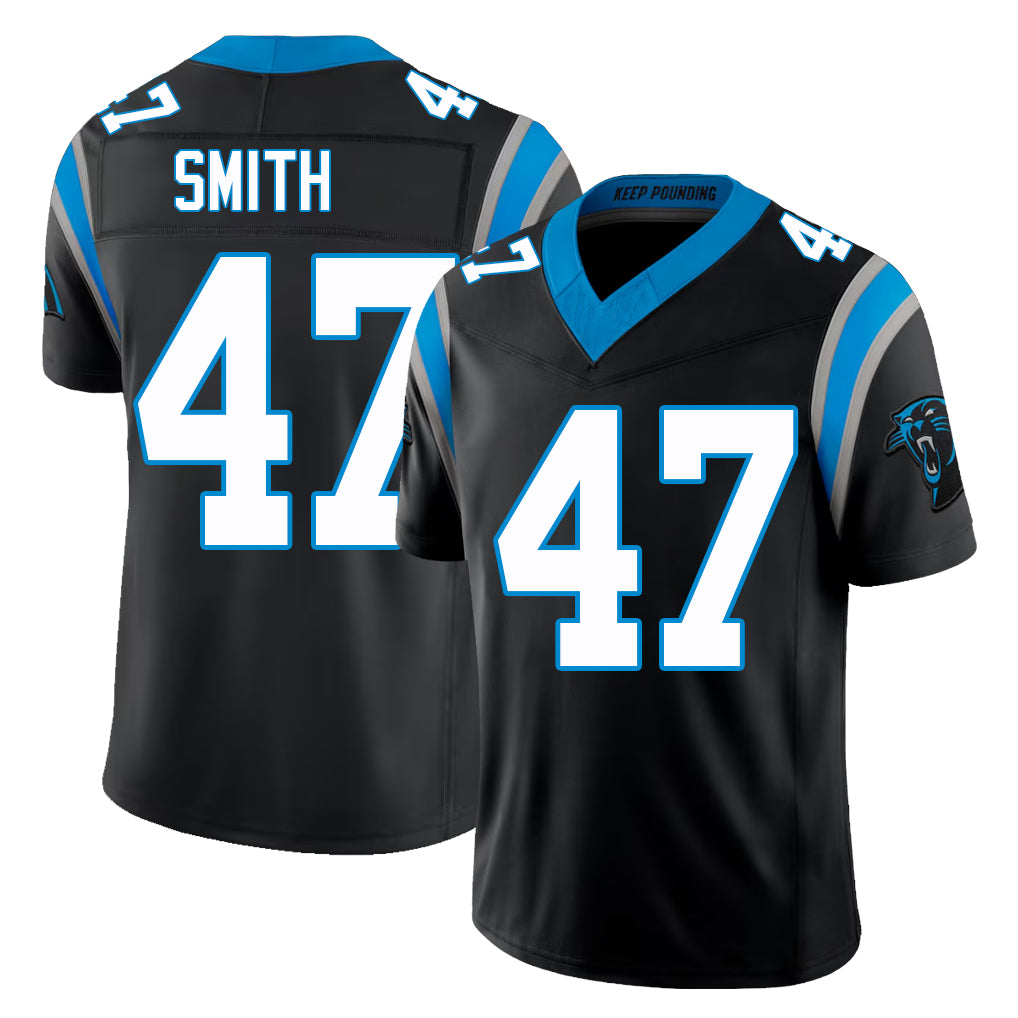 Carolina #47 Smith Player Football V Neck Short Sleeve Black Jersey Isaiah For Men Youth Women Gift