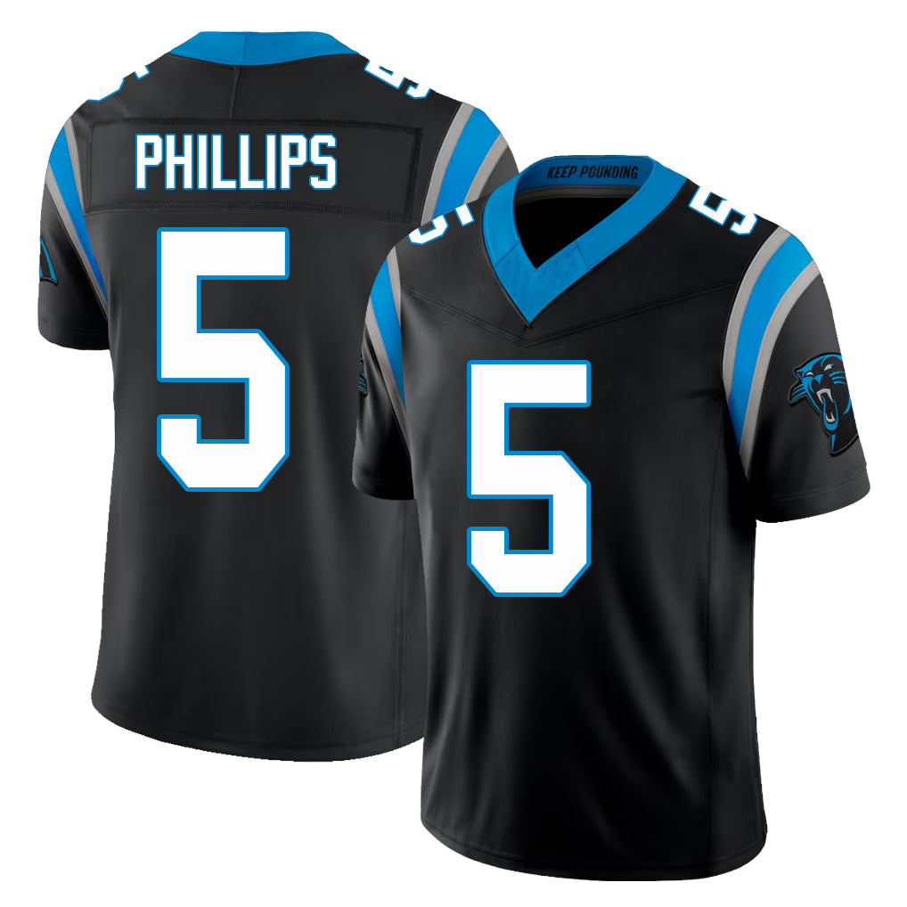 Carolina #5 Phillips Player Football V Neck Short Sleeve Black Jersey Jaelan For Men Youth Women Gift