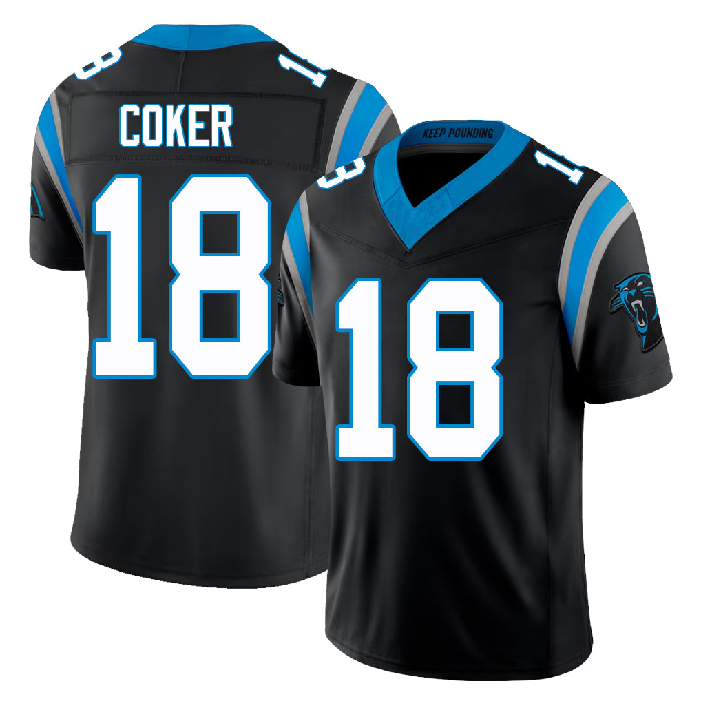 Carolina #18 Coker Player Football V Neck Short Sleeve Black Jersey Jalen For Men Youth Women Gift