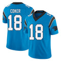 Carolina #18 Coker Player Football V Neck Short Sleeve Blue Jersey Jalen For Men Youth Women Gift