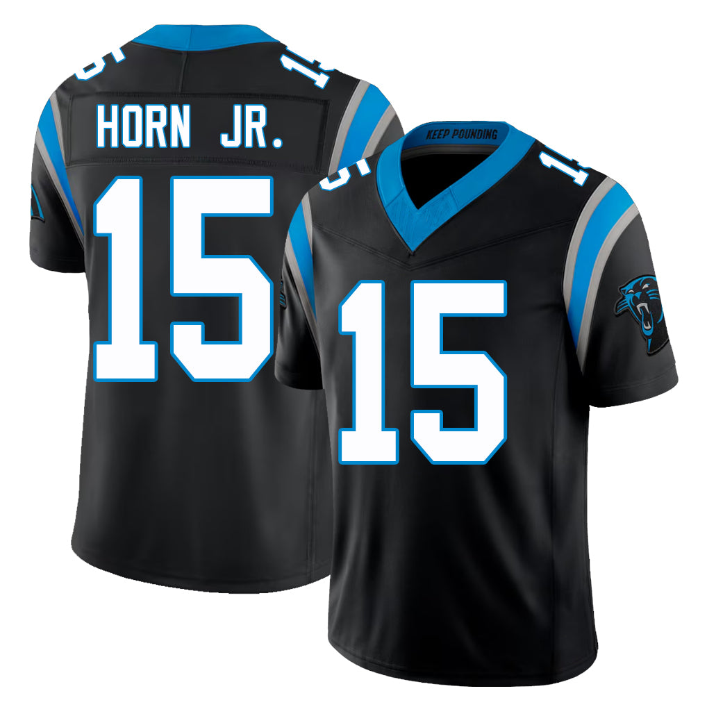 Carolina #15 Horn Jr. Player Football V Neck Short Sleeve Black Jersey Jimmy For Men Youth Women Gift