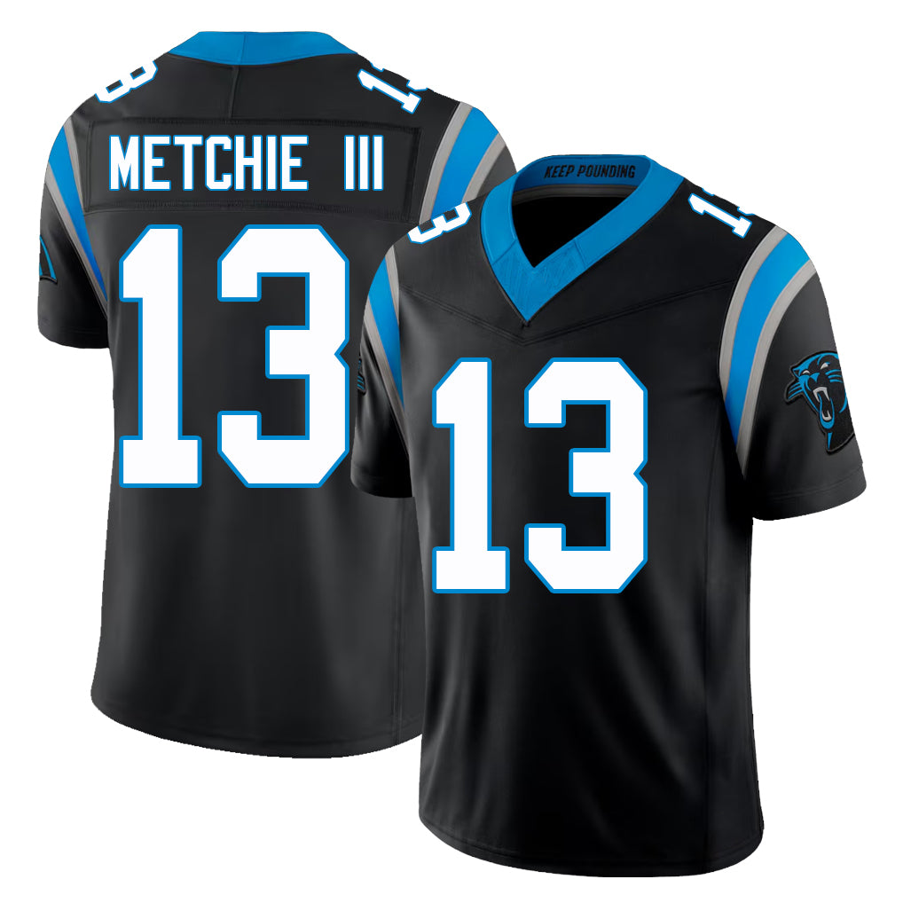 Carolina #13 Metchie III Player Football V Neck Short Sleeve Black Jersey John For Men Youth Women Gift