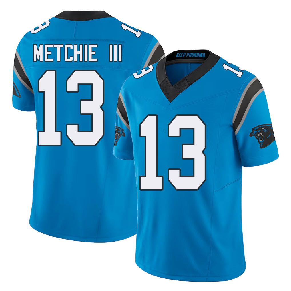 Carolina #13 Metchie III Player Football V Neck Short Sleeve Blue Jersey John For Men Youth Women Gift