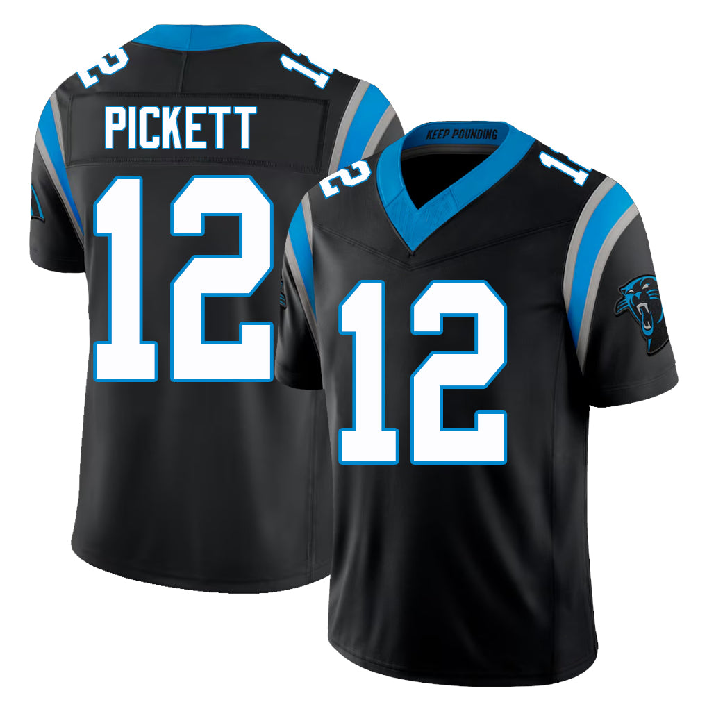Carolina #12 Pickett Player Football V Neck Short Sleeve Black Jersey Kenny For Men Youth Women Gift