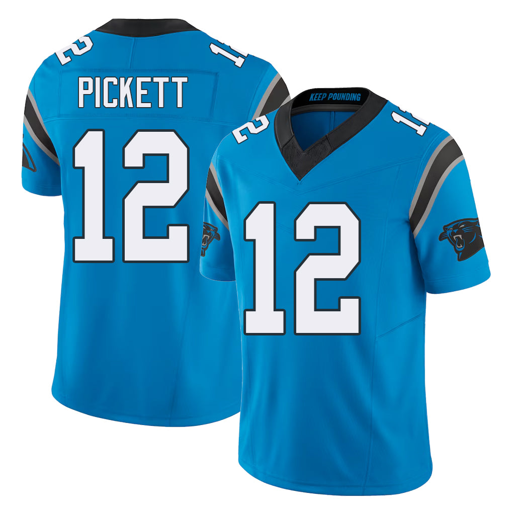 Carolina #12 Pickett Football V Neck Short Sleeve Blue Jersey Kenny For Men Youth Women Gift